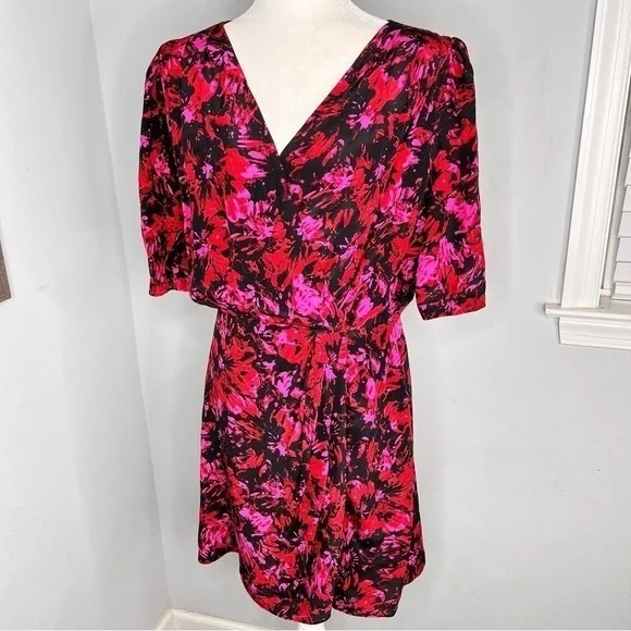 The Kooples Firework Silk Faux Wrap Dress Red Black 4 - Picture 3 of 8